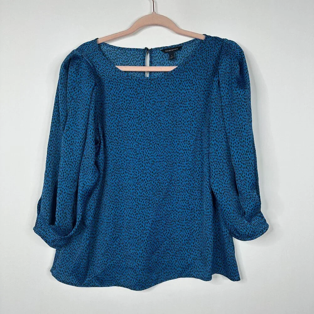 2/$30 Banana Republic Cheetah Print Pleated Volume Puff Sleeve Top Blue #A1372